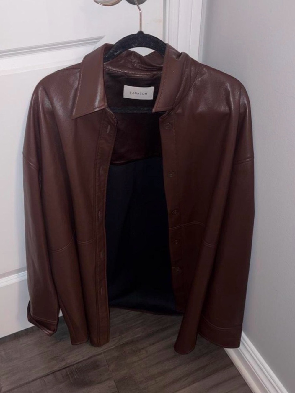 Babaton Brown Leather Shirt Jacket